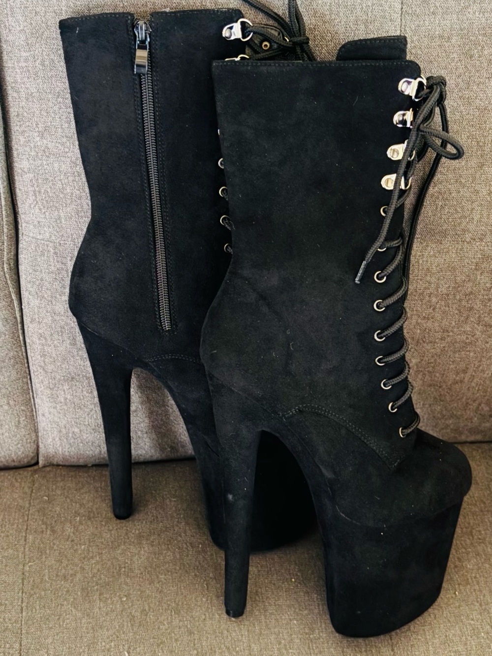 New Black Platform Lace-Up High Heel Boots